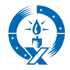 Zeigt eine Kerze in einem Blauen Kreis. Steht für das Friedenslicht aus Bethlehem